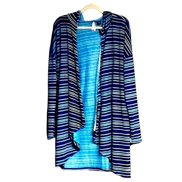 Love by design size XL blue striped lightweight hooded cardigan sweater - Picture 1 of 4